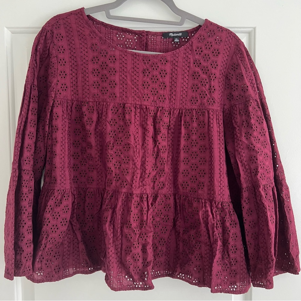 Madewell Eyelet Bell Sleeve Tiered Blouse